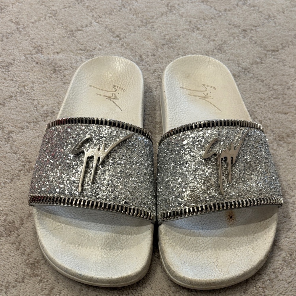 Giuseppe Zanotti Glitter Silver Slide Sandals